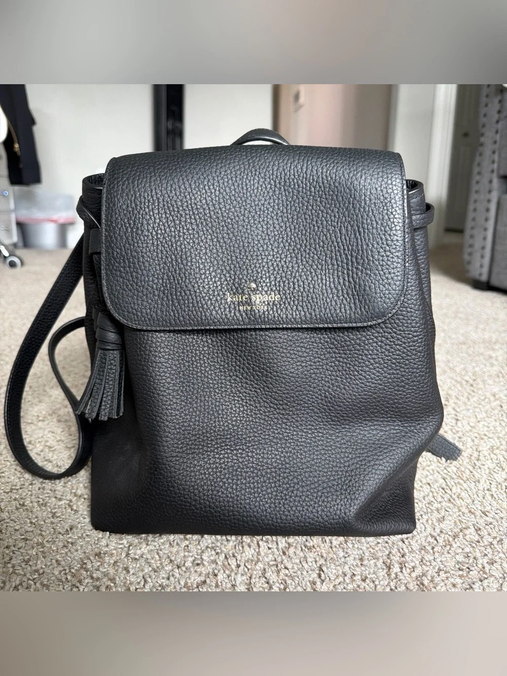 Kate Spade Black Pebbled Leather Backpack